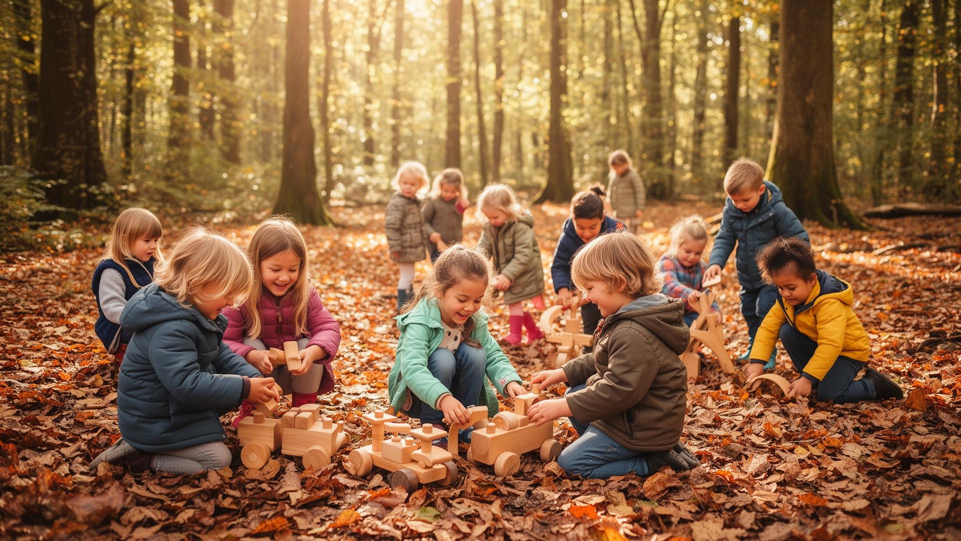Children playing in woodland setting at Marylebone Village Nursery